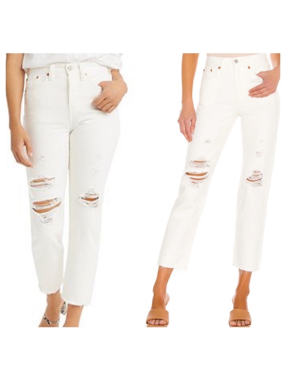 Levi Wedgie- size 28 White Distressed High-Rise Straight Jeans